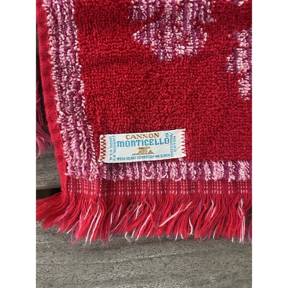 Vintage CANNON Monticello Red Floral Sculpted Fringe Bath & Hand Towel Set MCM - Picture 3 of 16
